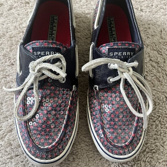 Sperry Top-Sider Size 7 Navy Red Sequin Dot Comfort Shoes - Picture 2 of 8